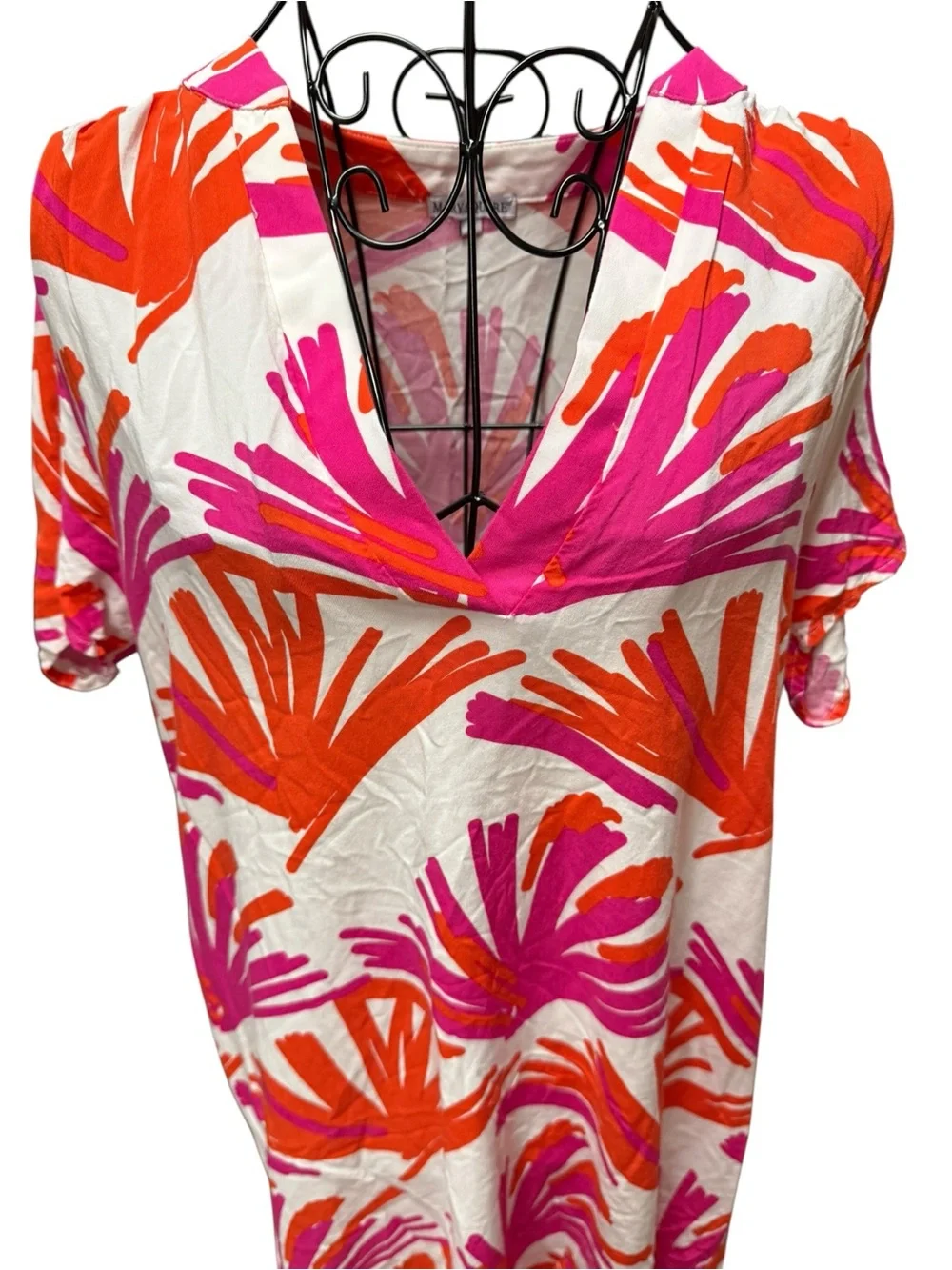 Bright Pink & Orange V-Neck Swim Cover-Up or Dress Large tropical
